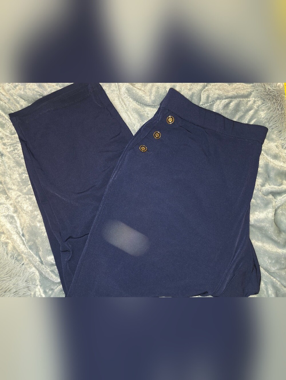 Susan Graver Navy Button-Accent Knit Stretchy Pants 3x